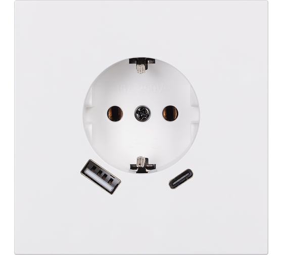 Розетка одноместная SMARTBUY с заземлением USB+Type-C независимая 16А белая Альтаир SBE-i11w-16-S1-USB 1