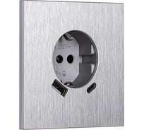 Розетка одноместная SMARTBUY с заземлением USB+Type-C независимая 16А алюминий серебро Альтаир SBE-i11al-16-S1-USB