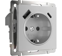Розетка с заземлением, шторками и USB тип A+C W1171706 серебряный WERKEL a067703