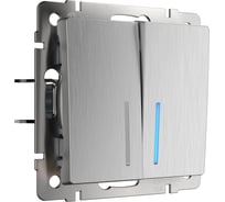 Выключатель двухклавишный с подсветкой Werkel cеребряный рифленый a050900