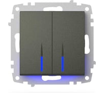 Выключатель двухклавишный с подсветкой ELBI Zena Vega дымчатый M+K 609-011100-203