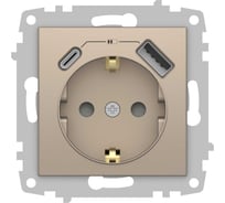 Розетка Type C+USB ELBI Zena Vega антрацит, с заземлением, зарядка, 5V, 2400 mA 609-014000-334