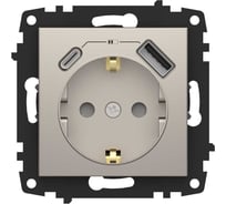 Розетка Type C+USB ELBI Zena Vega титан, с заземлением, зарядка, 5V, 2400 mA 609-011400-334