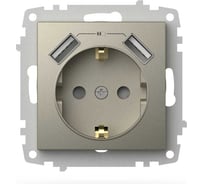Розетка ELBI Zena Vega титан, два входа USB для заряда устройства, с заземлением, защита от детей M+K 609-011400-317