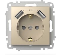 Розетка ELBI Zena Vega слоновая кость, два входа USB для заряда устройства, с заземлением, защита от детей M+K 609-012500-317