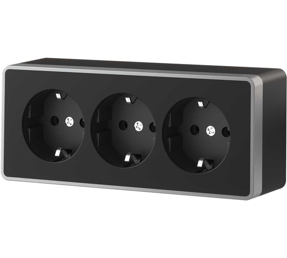 Розетка тройная с заземлением и шторками Werkel Gallant W5073134 черный с серебром a056944 1