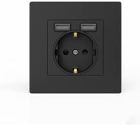 Механизм 1-местной розетки TOKOV ELECTRIC СП Pixel IP20 с заземлением, с 2-мя зарядными устройстваит USB тип A+A, карбон TKE-PX-R1U2A-C14