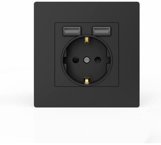 Механизм 1-местной розетки TOKOV ELECTRIC СП Pixel IP20 с заземлением, с 2-мя зарядными устройстваит USB тип A+A, карбон TKE-PX-R1U2A-C14 1