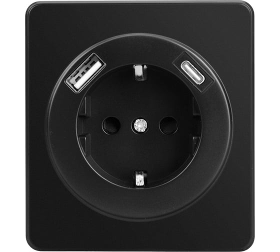 Механизм розетки KRANZ ROUND 1-м с/з, с защитными шторками 16А USB A+C 5В/3А оникс KR-78-0704-3