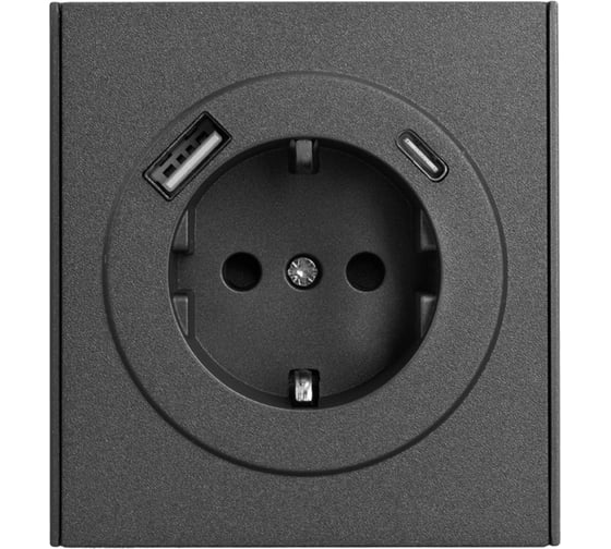 Механизм розетки KRANZ STRONG 1-м с/з, с защитными шторками 16А USB A+C 5В/3А графит KR-78-0704-6