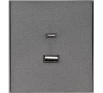 Механизм розетки KRANZ STRONG USB-A+Type-C 3А с функцией быстрой зарядки графит KR-78-0734-6