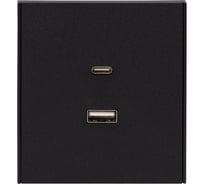 Механизм розетки KRANZ STRONG USB-A+Type-C 3А с функцией быстрой зарядки антрацит KR-78-0734-5