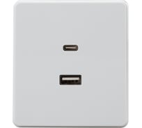 Механизм розетки KRANZ ROUND USB-A+Type-C 3А с функцией быстрой зарядки перламутр KR-78-0734-1