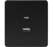 Механизм розетки KRANZ ROUND USB-A+Type-C 3А с функцией быстрой зарядки оникс KR-78-0734-3