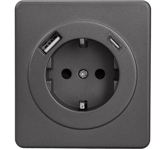 Механизм розетки KRANZ ROUND 1-м с/з, с защитными шторками 16А USB A+C 5В/3А титан KR-78-0704-2