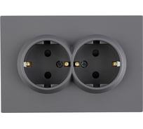 Розетка 2-местная STEKKER с з/ш, с/з, СЗК, 250В, 16А, серия Эмили, RST16-5114-10ZK, платиново-серый, soft touch, 50244
