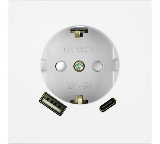Механизм розетки 1-местной STEKKER защитные шторки, с заземлением 16А + USB + Type C, 250В, 20W, серия Мия, RST16-3119-01, белая магнолия, 50438