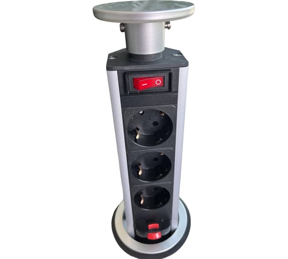 Розетка выдвижная встраиваемая LUCKTEK с выключателем, 3x220V, поликарбонат+анод.алюминий, d выреза 6см, цвет серый LK-GN10503S