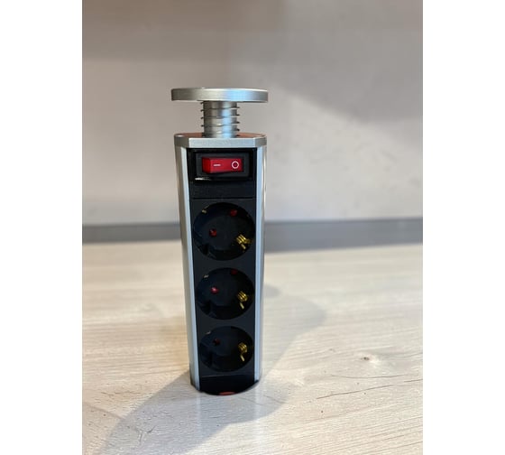 Розетка выдвижная встраиваемая LUCKTEK с выключателем, 3x220V, поликарбонат+анод.алюминий, d выреза 6см, цвет серый LK-GN10503S