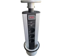 Розетка выдвижная встраиваемая LUCKTEK с выключателем, 3х220V, 2xUSB, поликарбонат+анод.алюминий, d выреза 10см, цвет серый LK-GN1203SU2