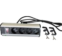 Розетка настольная с зажимами, с выключателем, 4x220V, пластик+алюминий, цвет серый LUCKTEK LK-GN1404S