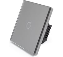 Сенсорный выключатель Vell с нулем, серый, одноклавишный, 1 пост, с Wi-Fi, с Алисой, стеклянная рамка {GY1P-1G-S} 1397662