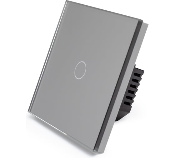 Сенсорный выключатель Vell с нулем, серый, одноклавишный, 1 пост, с Wi-Fi, с Алисой, стеклянная рамка {GY1P-1G-S} 1397662
