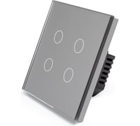 Сенсорный выключатель Vell с нулем, серый, четырехклавишный, 1 пост, с Wi-Fi, с Алисой, стеклянная рамка {GY1P-4G-S} 1397674