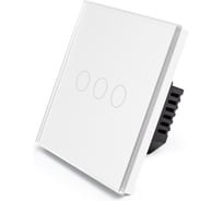 Сенсорный выключатель Vell с нулем, белый, трехклавишный, 1 пост, с Wi-Fi, с Алисой, стеклянная рамка {WH1P-3G-S} 1397667