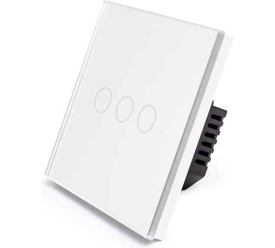 Сенсорный выключатель Vell с нулем, белый, трехклавишный, 1 пост, с Wi-Fi, с Алисой, стеклянная рамка {WH1P-3G-S} 1397667