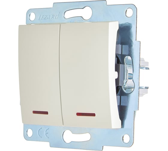 Механизм выключателя двойного Lezard ASTI с подсветкой, жемчужно-белый перламутр 7081-3088-112