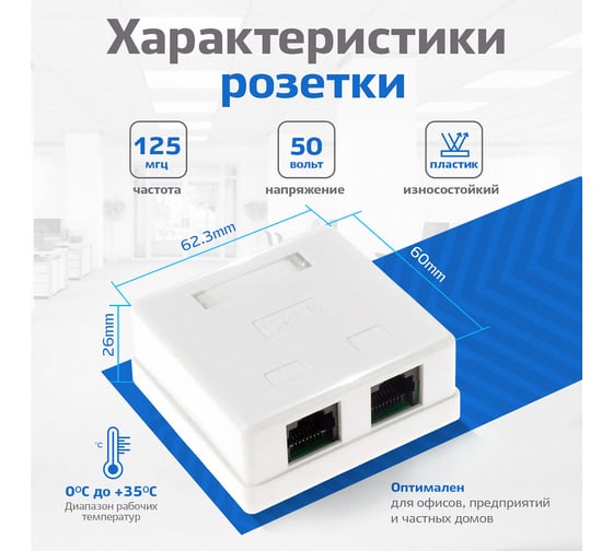 Компьютерная розетка TWIST на 2 порта RJ-45 8p8c, cat. 5e, на плате, J-8P8C-C5E-2P-TWCS