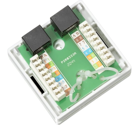 Компьютерная розетка TWIST на 2 порта RJ-45 8p8c, cat. 5e, на плате, J-8P8C-C5E-2P-TWCS