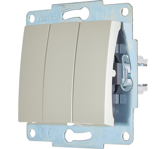 Выключатель тройной Lezard ASTI жемчужно-белый перламутр, механизм 7081-3088-109