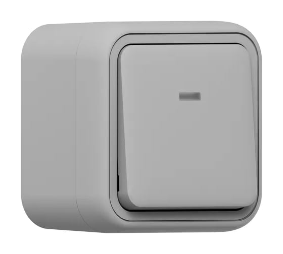 Выключатель одноклавишный проходной EKF Бронто с подсветкой, ОП, автоматические клеммы, серый BT1-SWG-16