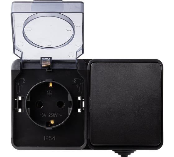 Блок розетка выключатель Smartbuy IP54, черный, Сатурн SBE-04b-16-SWS 1