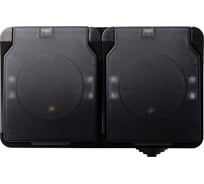 Розетка 2-местная с заземлением Smartbuy 16А с крышкой, IP54, черная, Сатурн SBE-04b-16-S2-Z