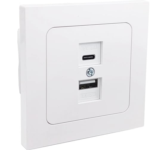 Розетка Type-C+USB Bylectrica 3А серия АСТРУМ, белый РП5-5562