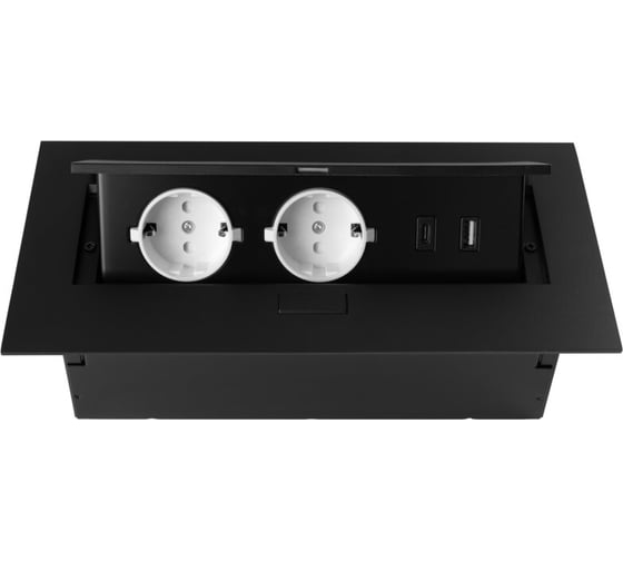 Удлинитель врезной GTV прямоугольный, 2XSCHUKO, USB A+C/5V, без вилки, цвет черный N AE-PBU02GS-20N
