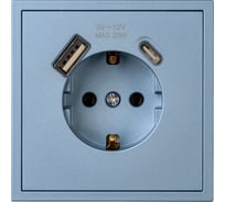Розетка 1-местная с заземлением Smartbuy USB+Type-C 16А арктическая Капелла SBE-09bl-16-S1-USB