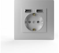 Розетка TOKOV ELECTRIC 1-м СП Pixel с заземл. с 2-мя заряд. устр. USB тип A+A механизм алюм. TKE-PX-R1U2A-C03