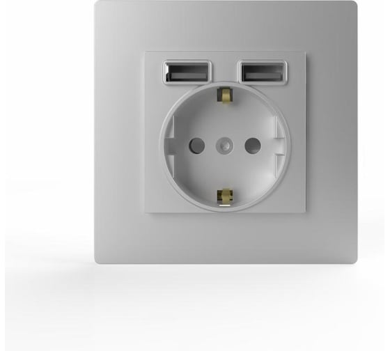 Розетка TOKOV ELECTRIC 1-м СП Pixel с заземл. с 2-мя заряд. устр. USB тип A+A механизм алюм. TKE-PX-R1U2A-C03