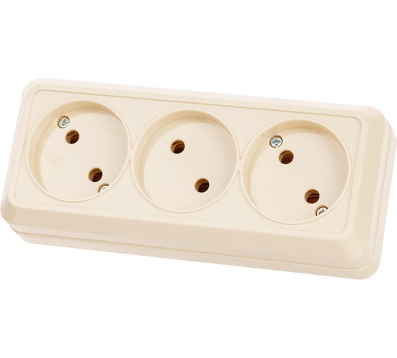 3-ая розетка TDM ELECTRIC горизонтальная 2П открытой установки IP20 10A слоновая кость Ладога SQ1801-0224