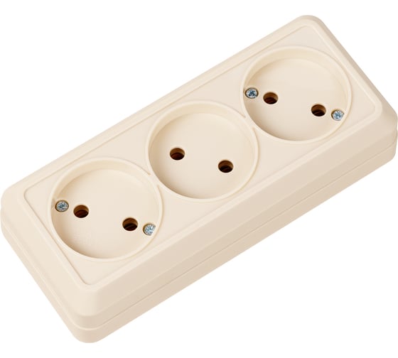 3-ая розетка TDM ELECTRIC горизонтальная 2П открытой установки IP20 10A слоновая кость Ладога SQ1801-0224