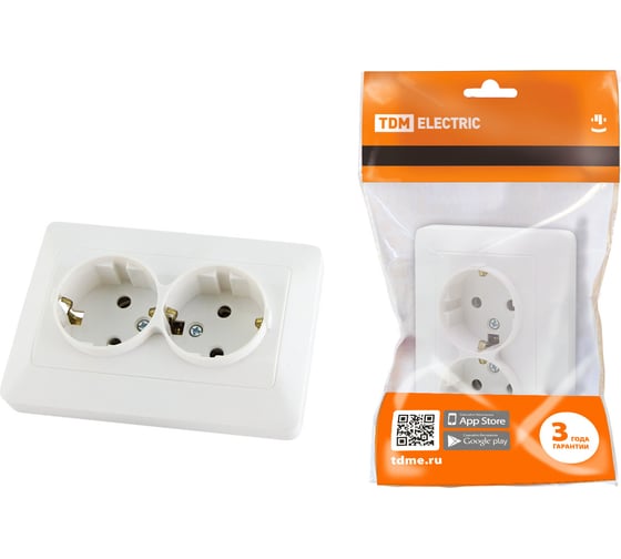 Двойная розетка TDM ELECTRIC 2П+З 16А 250В белая Ильмень SQ1823-0012 1