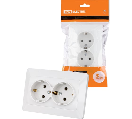 Двойная розетка TDM ELECTRIC 2П+З 16А 250В белая Ильмень SQ1823-0012