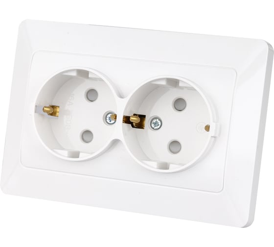 Двойная розетка TDM ELECTRIC 2П+З с защитными шторками 16А 250В белая Ильмень SQ1823-0016