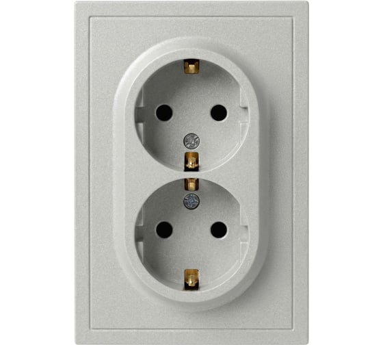 Розетка ЭРА Galaxy 15-2104-03 с заземлением двойная 2X2P+E Schuko 16А-250В IP20 алюминий Б0070681