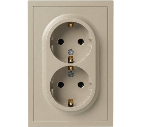 Розетка ЭРА Galaxy 15-2105-04 с заземлением двойная 2X2P+E Schuko со шторками IP20 16А-250В шампань Б0070703