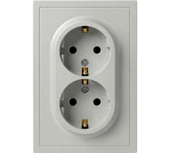 Розетка ЭРА Galaxy 15-2105-03 с заземлением двойная 2X2P+E Schuko со шторками IP20 16А-250В алюминий Б0070701